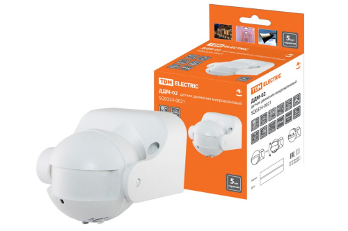 Датчик движения 1200Вт, ДДМ-02С 5,8ГГц. 10-720с, 5-15м, 3+лк, 180гр, IP44, ТДМ                                        