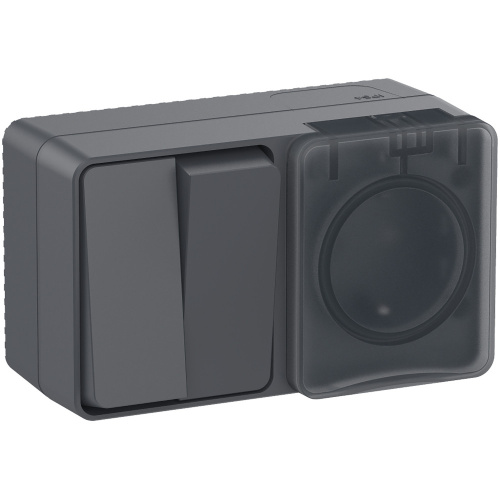 Блок о/у AtlasDesign Profi54 Розетка 1м с/з с з/ш 16А + Выкл. 2кл антрацит IP54 SchE                                         фото 3                    