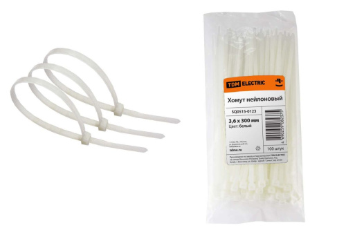 Хомут 3,6х300 нейлон (белый) (100шт) ТДМ                                        