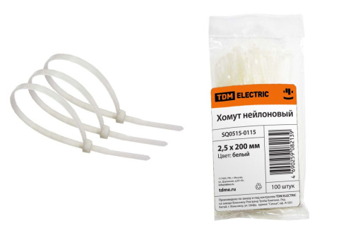 Хомут 2,5х200 нейлон (белый) (100шт) ТДМ                                        