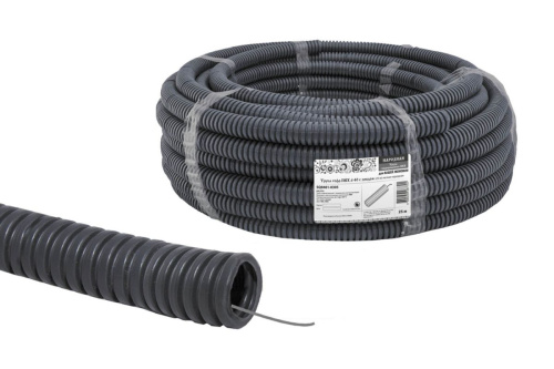 Труба гофрированная ПВХ с зондом 40 (25м) легкая народная черная ТДМ                                        