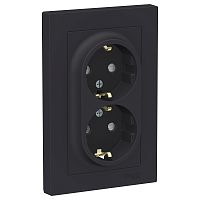 Розетка с/у AtlasDesign 2м с/з с з/ш карбон IP20 в сборе 16А (упак-6шт) SchE          