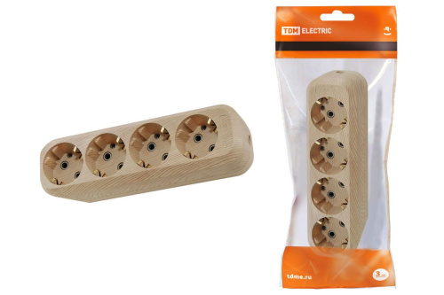 Колодка розеточная 4 гнезда 2П+3 16А 250В "Эко" (сосна) ТДМ                                        