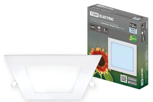 Светильник ультратонкий встраиваемый светодиодный "Даунлайт" квадрат СВО (белый) 12 Вт 4000К ТДМ                                        