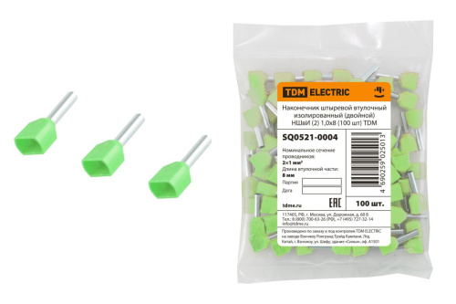 Наконечник-гильза изолированный 1х8 штыревой втулочный светло-зеленый (уп./100 шт) НШвИ ТДМ                                        