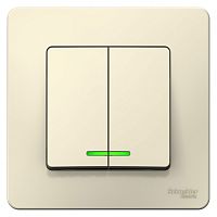 Выключатель с/у Бланка 2кл молочный IP20 10А с инд. (упак-10шт) SchE          